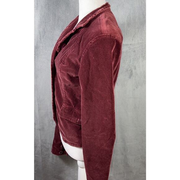 Lucky Brand Lined Handmade Burgundy Red Velour Button Up Jacket Sz MEDIUM - Picture 8 of 9